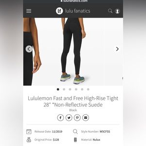 Lululemon Fast and Free High-Rise Tight 28" *Non-Reflective Suede - black